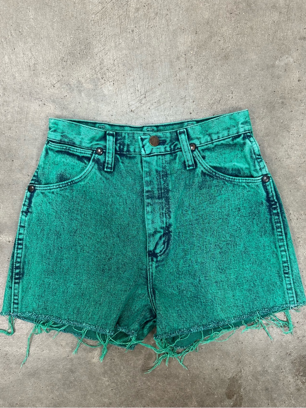 Wrangler Teal Green High-Waist Denim Cutoff Shorts - Picture 4 of 6
